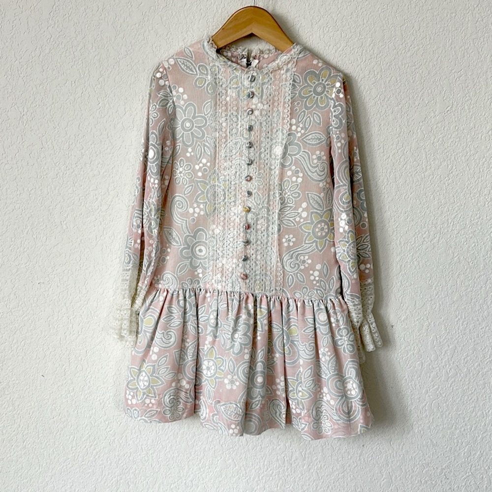 Cinderella • Girls Vintage Pink Floral Lace Drop Waist Cottagecore Dress